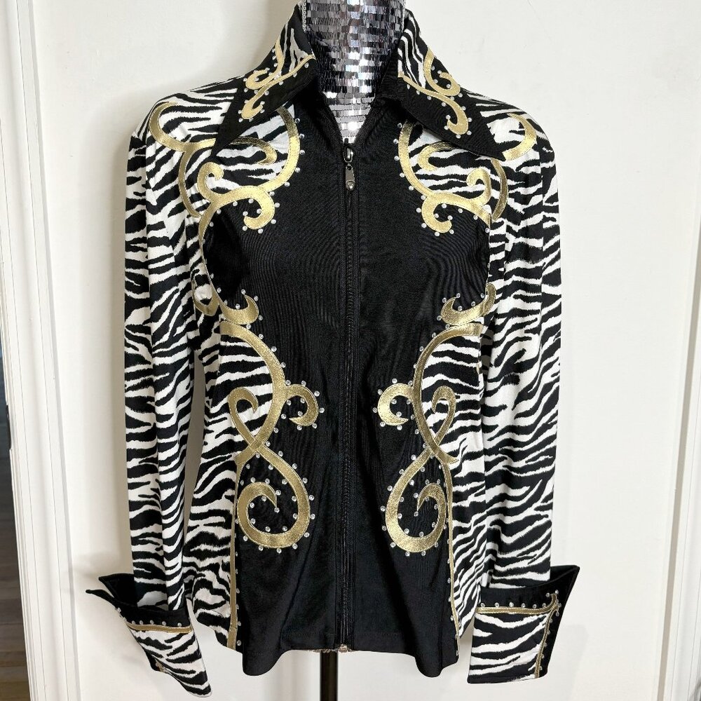 HEARTLAND Western Equestrian Show Shirt, Zebra Print, Sz XL, NWT, $68